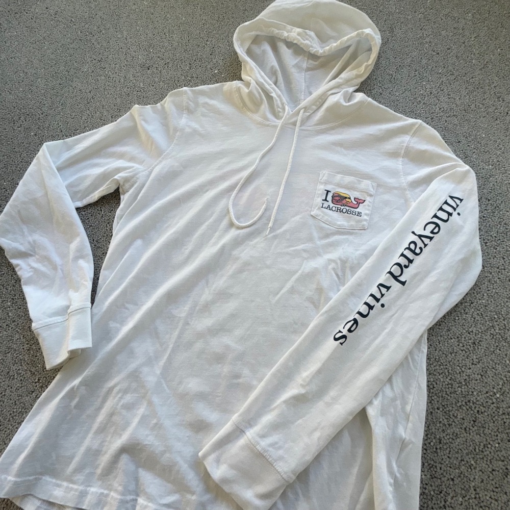 Vineyard Vines Lacrosse Hoodie Women Medium White Graphic Preppy